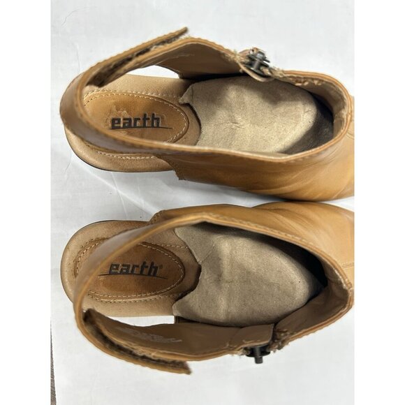 EARTH Kristy Leather Peep Toe Bootie Shoe Size 8D Wide Sand Camel Brown 2” Heel - Picture 4 of 10